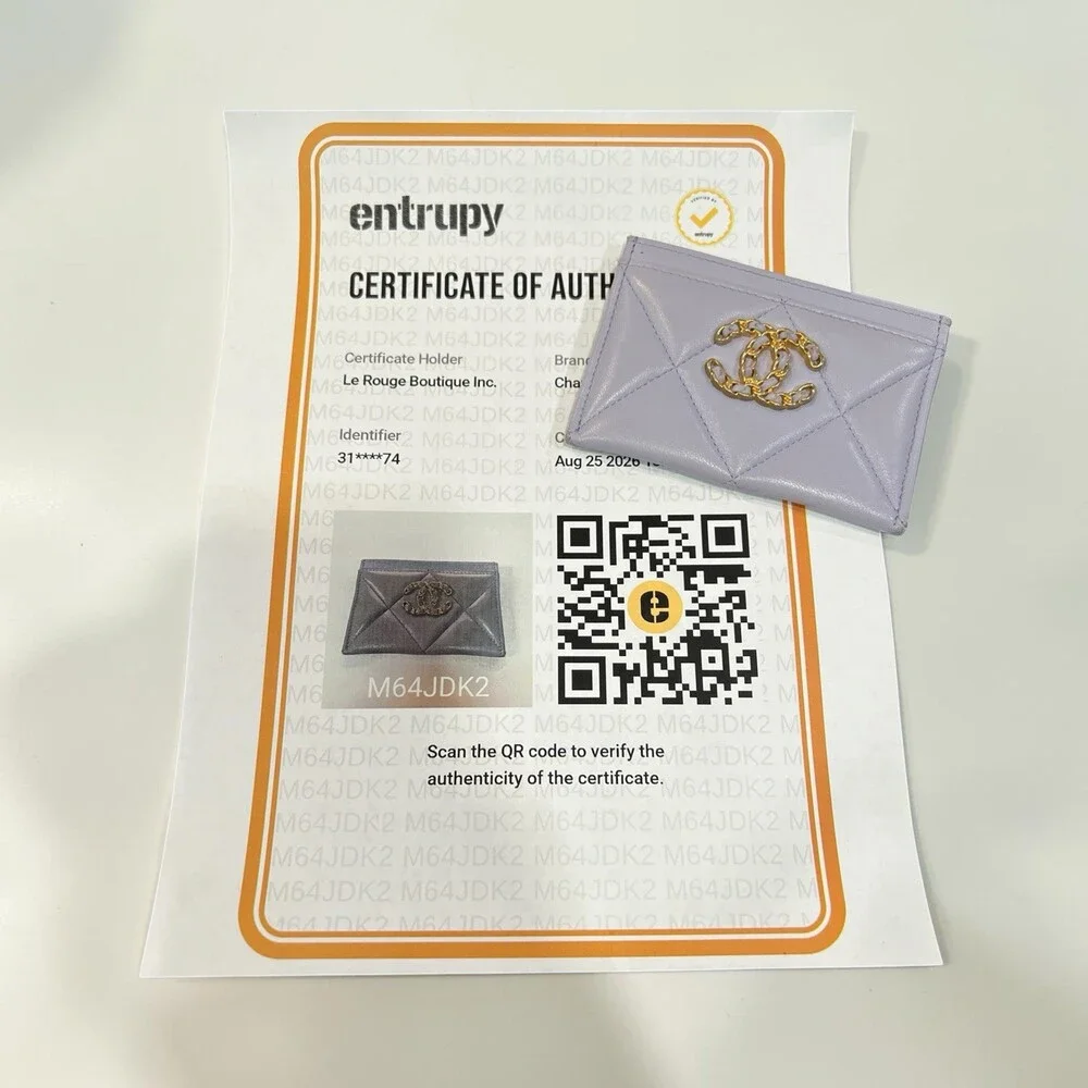 Chanel 19 Lavender Gold Card Case With Authenticity